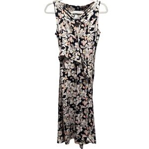 DVF Sleeveless Midi Dress Floral Pattern Neck Detail Wrap Around 100% Silk 6/M